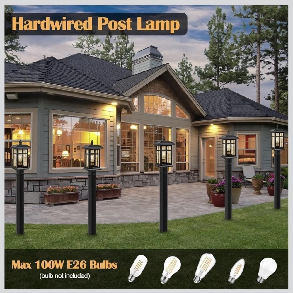Brilvibera 2 Pack Outdoor Post Light Electric, Black Pole Lantern